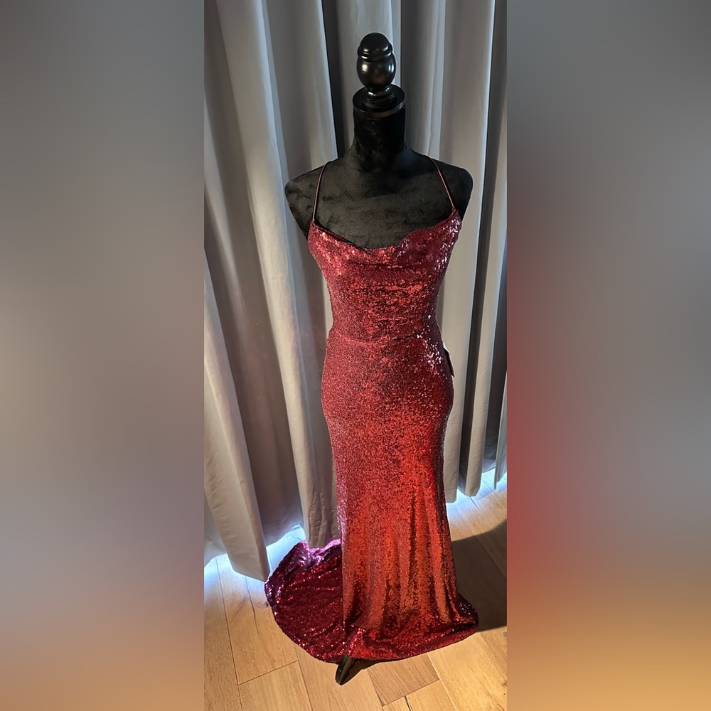 Burgundy sequin formal dress
